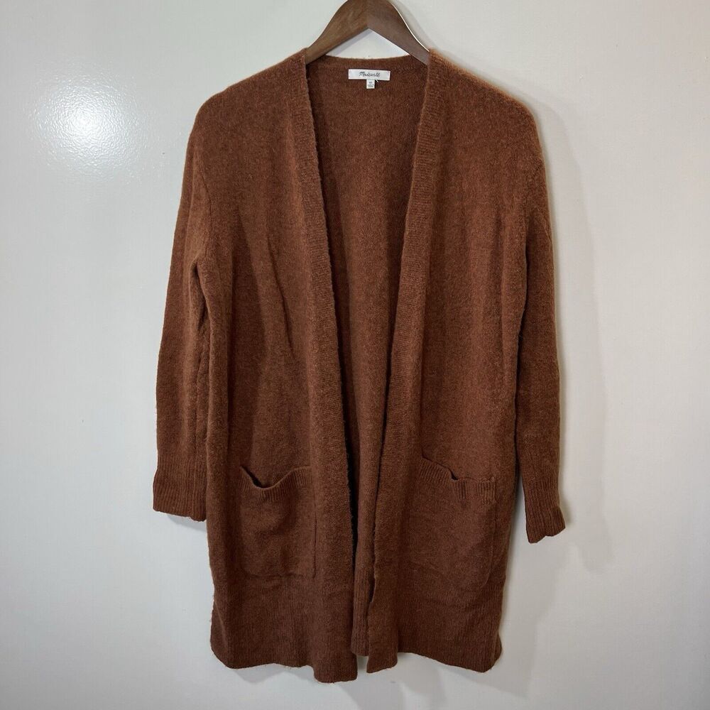 Madewell Womens Long Wool Alpaca Blend Cardigan Size XS Red Brown Preppy Minimal